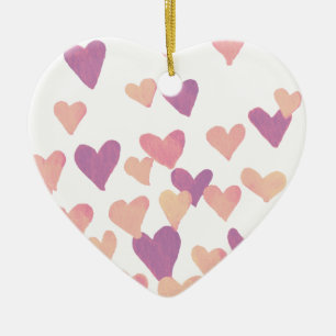 Ornement Cœur En Céramique Coeurs d'aquarelle de la Saint-Valentin - rose pas
