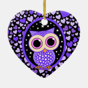 Ornement Cœur En Céramique coeurs pourpres et hibou