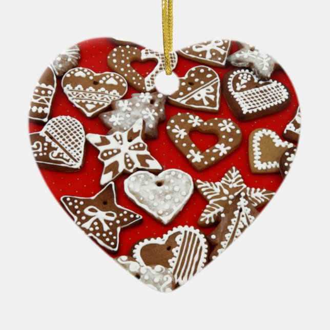 Ornement Cœur En Céramique Cookies en pain d'épice de Noël (Devant)