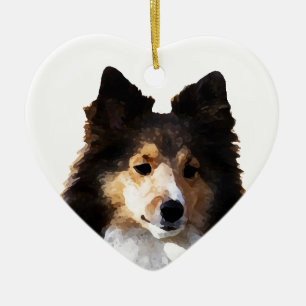 Ornement Cœur En Céramique Croquis de peinture de chien de Sheltie