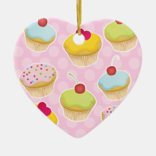 Ornement Cœur En Céramique Cupcakes personnalisés