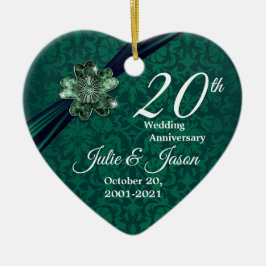 Ornement Cœur En Céramique Custom - Classy 20th Emerald Mariage Anniversaire