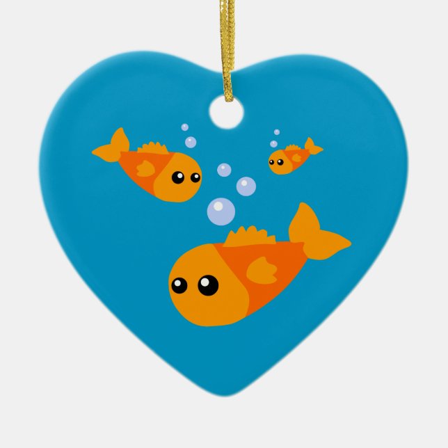 Ornement Cœur En Céramique Cute poisson d'or (Devant)