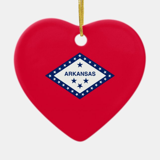 Ornement Cœur En Céramique Décor Design du drapeau de l'État de l'Arkansas (Devant)
