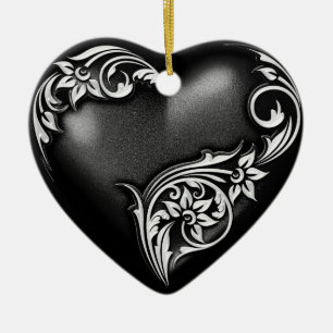 Ornement Cœur En Céramique Défilement du coeur noir blanc