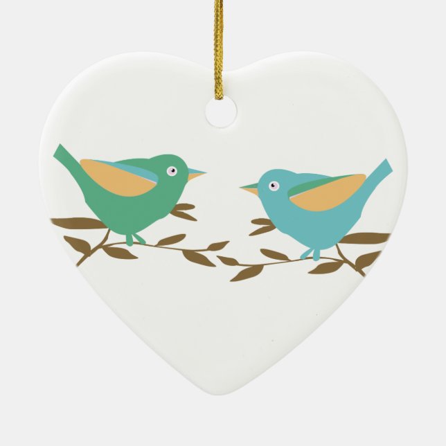 Ornement Cœur En Céramique Deux petits oiseaux (Dos)
