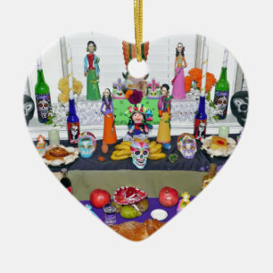 Ornement Cœur En Céramique Dia de los Muertos
