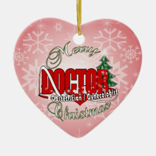 ORNEMENT CŒUR EN CÉRAMIQUE DOCTEUR DE NOËL D'OBSTÉTRICIEN/GYNÉCOLOGUE