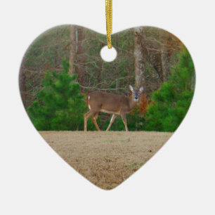 Ornement Cœur En Céramique Doe a Deer & Pine Trees