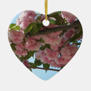 Ornement Cœur En Céramique Double Blossoming Cherry