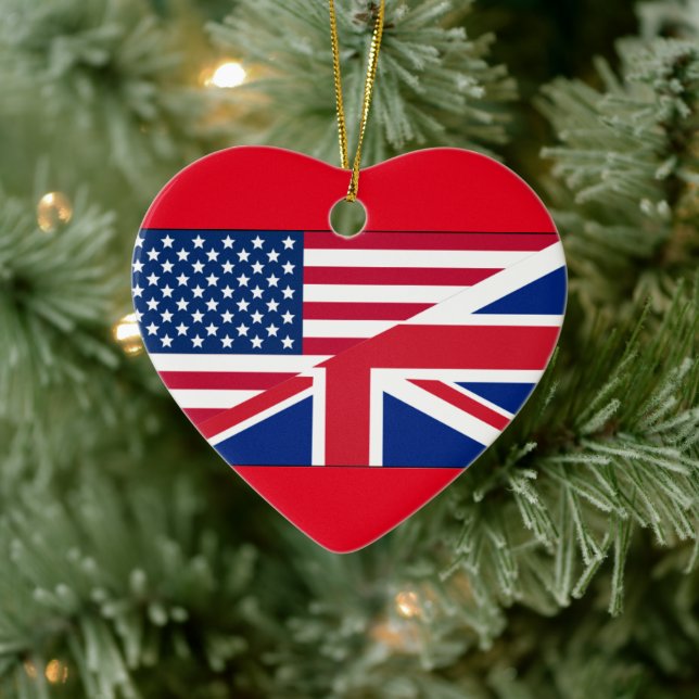 Ornement Cœur En Céramique Double citoyen américain et britannique (Arbre)