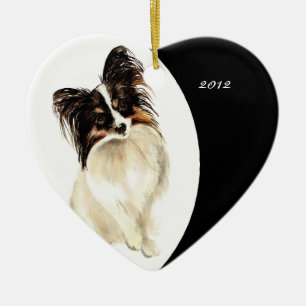 Ornement Cœur En Céramique Doux Aquarelle Papillon Chien familier