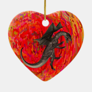 Ornement Cœur En Céramique Dragon