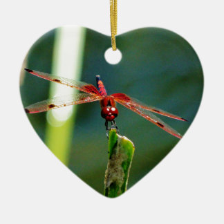 Ornement Cœur En Céramique Dragonfly frontale rouge et noire