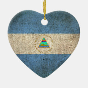 Ornement Cœur En Céramique Drapeau affligé par cru du Nicaragua