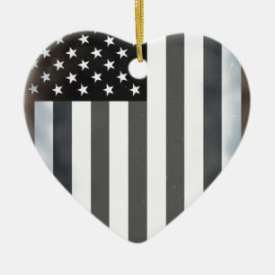 Ornement Cœur En Céramique Drapeau américain noir et blanc