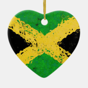ORNEMENT CŒUR EN CÉRAMIQUE DRAPEAU DE LA JAMAÏQUE