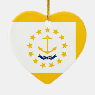 Ornement Cœur En Céramique Drapeau de l'État de Rhode Island