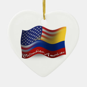 Ornement Cœur En Céramique Drapeau de ondulation Colombien-Américain