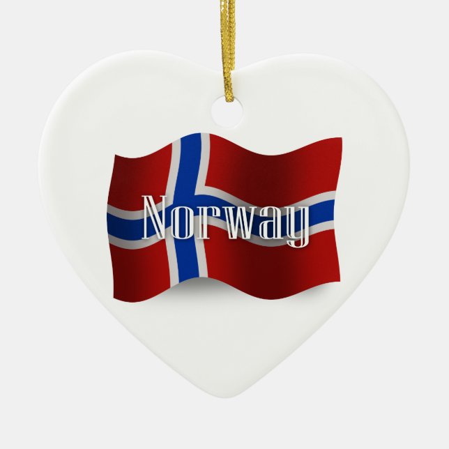 Ornement Cœur En Céramique Drapeau de ondulation de la Norvège (Devant)