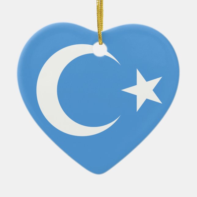Ornement Cœur En Céramique Drapeau est de Turkestan Uyghur (Devant)