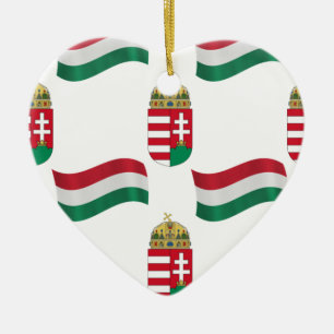 Ornement Cœur En Céramique Drapeau et crête hongrois