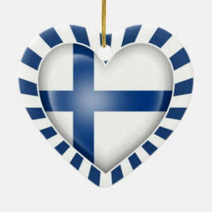 Ornement Cœur En Céramique Drapeau finlandais de coeur avec l'éclat d'étoile