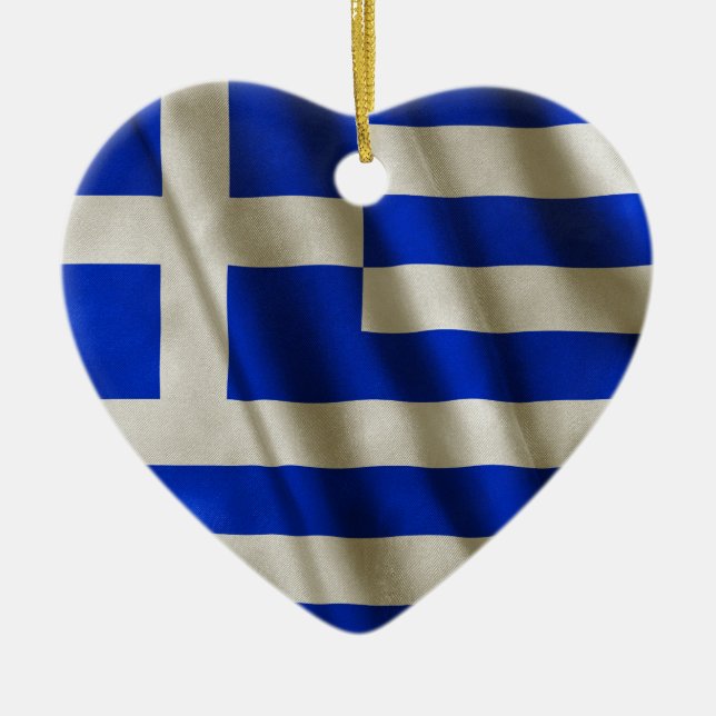 Ornement Cœur En Céramique Drapeau grec (Devant)