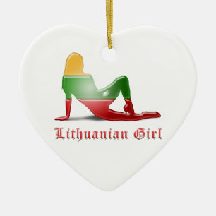 Ornement Cœur En Céramique Drapeau lithuanien de silhouette de fille