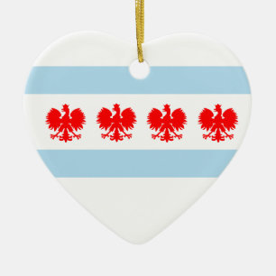 Ornement Cœur En Céramique Drapeau polonais de Chicago