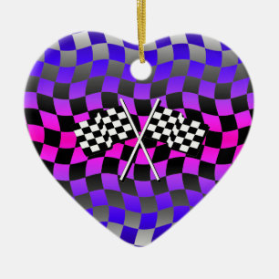 Ornement Cœur En Céramique drapeaux checkered