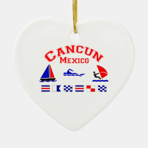 Ornement Cœur En Céramique Drapeaux de signal de Cancun Mexique