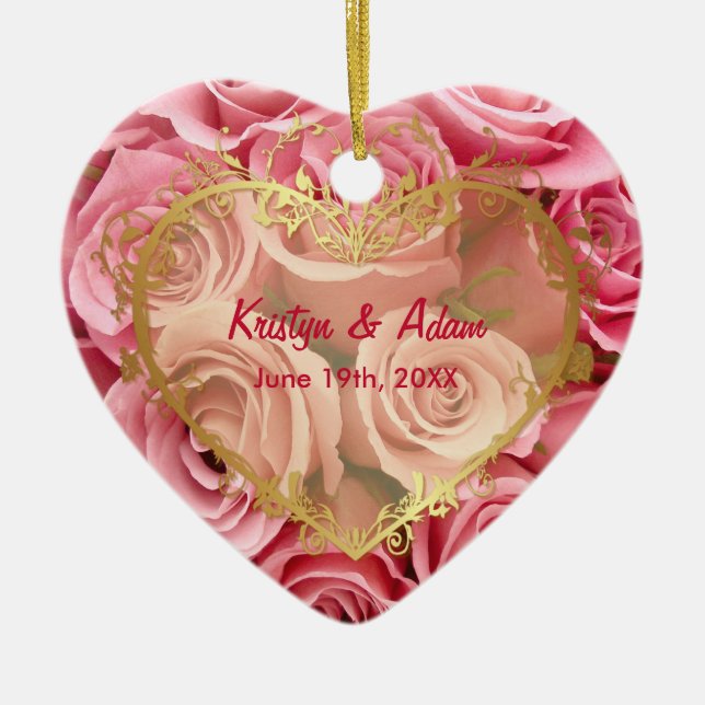 Ornement Cœur En Céramique Élégance rose - Personnaliser (Devant)