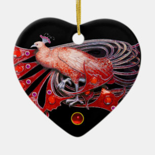 ORNEMENT CŒUR EN CÉRAMIQUE ELÉGANT CACHET EN ROUGE RUBY HEART