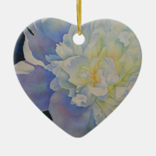 Ornement Cœur En Céramique Elégante aquarelle fleurie de pivoine blanche