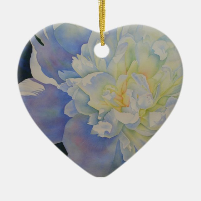 Ornement Cœur En Céramique Elégante aquarelle fleurie de pivoine blanche (Devant)