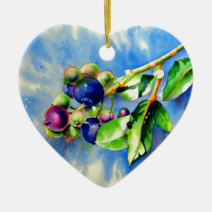 Ornement Cœur En Céramique Elégante aquarelle peinture bleuet