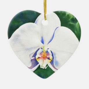 Ornement Cœur En Céramique Elégante peinture d'orchidée blanche