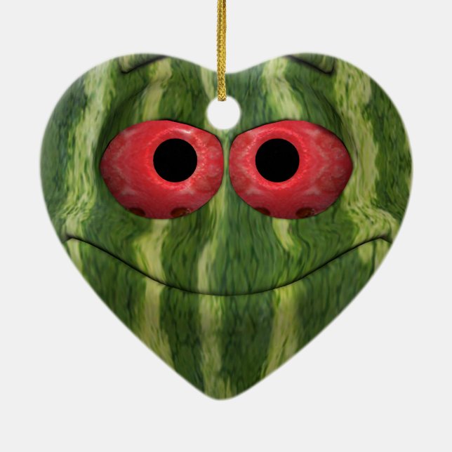 Ornement Cœur En Céramique Emoticon de pastèque (Dos)