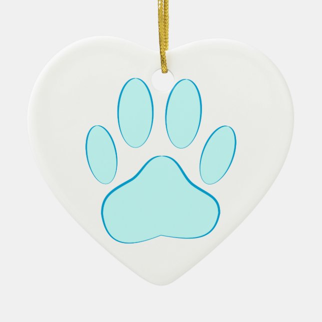 Ornement Cœur En Céramique Empreinte de chien bleu bébé (Devant)