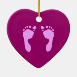 Ornement Cœur En Céramique Empreintes de pas de bébé (fille)