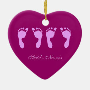 Ornement Cœur En Céramique Empreintes pour bébés (Jumeaux pour filles) (Doorh