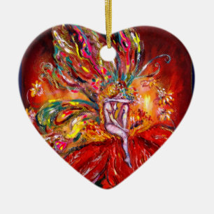 ORNEMENT CŒUR EN CÉRAMIQUE FAIRY IN RED VIBRANT RUBY HEART
