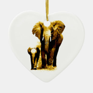 Ornement Cœur En Céramique Famille des éléphants