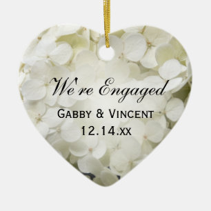 Ornement Cœur En Céramique Fiançailles blanc Hydrangea