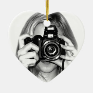 Ornement Cœur En Céramique Fille avec l'appareil-photo