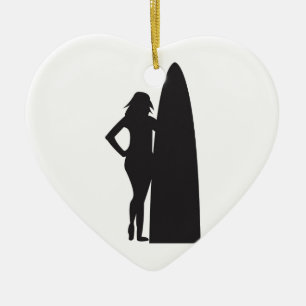 Ornement Cœur En Céramique Fille de surfer