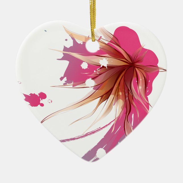 Ornement Cœur En Céramique Fleur Abstraite d'Hibiscus (Devant)