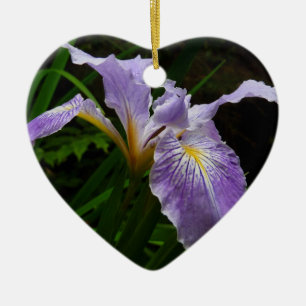 Ornement Cœur En Céramique Fleur d'Iris sauvage Floral pourpre