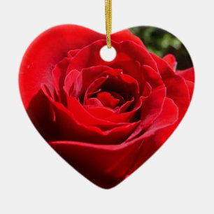 Ornement Cœur En Céramique Fleur rose rouge vif Belle florale